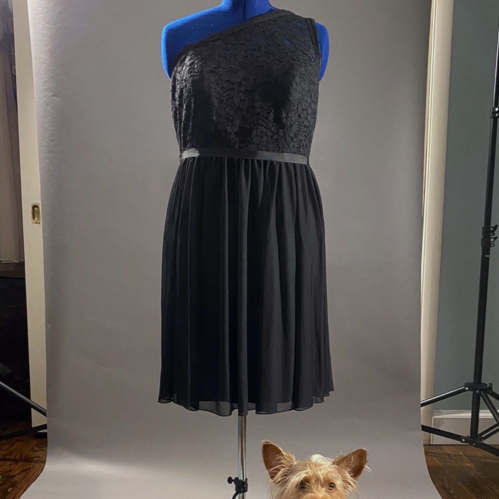DAVID'S BRIDAL Black One Shoulder Bridesmaid Dress